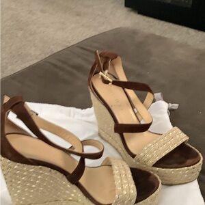 Jimmy Choo Chocolate and Beige Wedge Sandals